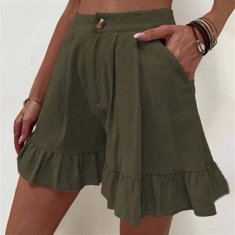 Shorts lisos de algodón y lino con botones