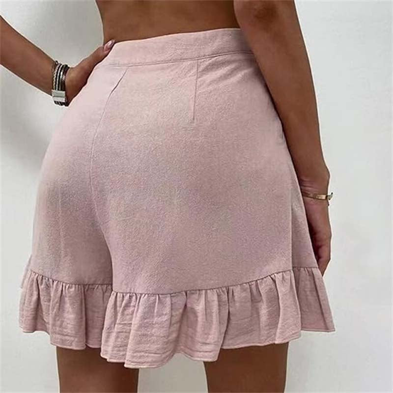 Shorts lisos de algodón y lino con botones