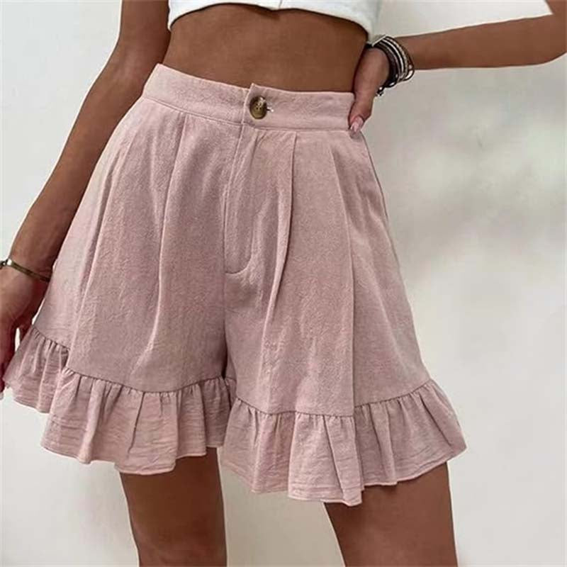 Shorts lisos de algodón y lino con botones