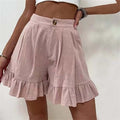 Shorts lisos de algodón y lino con botones
