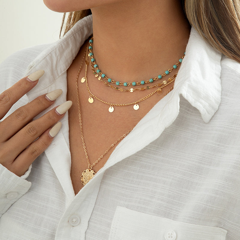 Collar colgante bohémio vintage doble cadena
