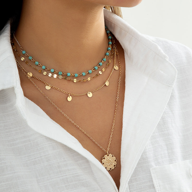 Collar colgante bohémio vintage doble cadena