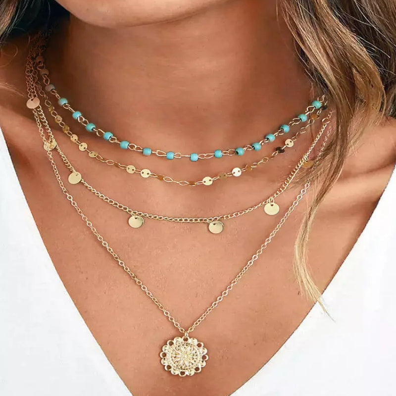 Collar colgante bohémio vintage doble cadena